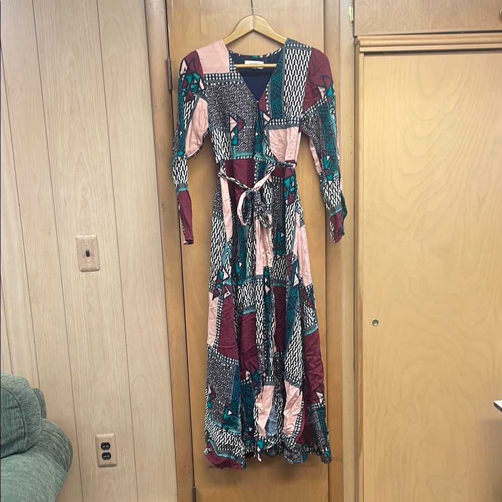 Elegant Long Sleeve Geometric Dress